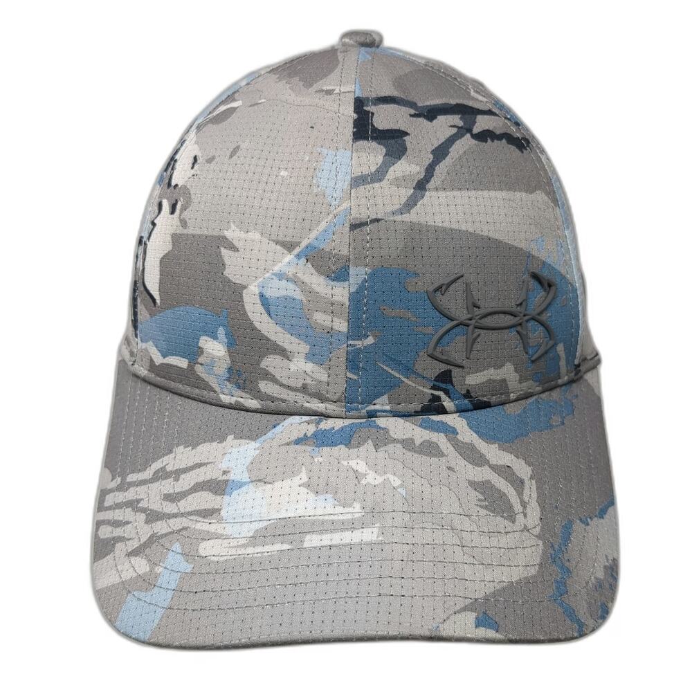 Under Armour Baseball Cap Gray L Camo Fish Hook Logo Fishing Stretch Fit Hat